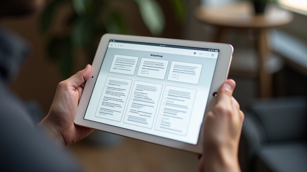 Wireframe-schets op tablet-scherm, meerdere pagina-layouts zichtbaar, structuurlijnen duidelijk, design-systeem zichtbaar